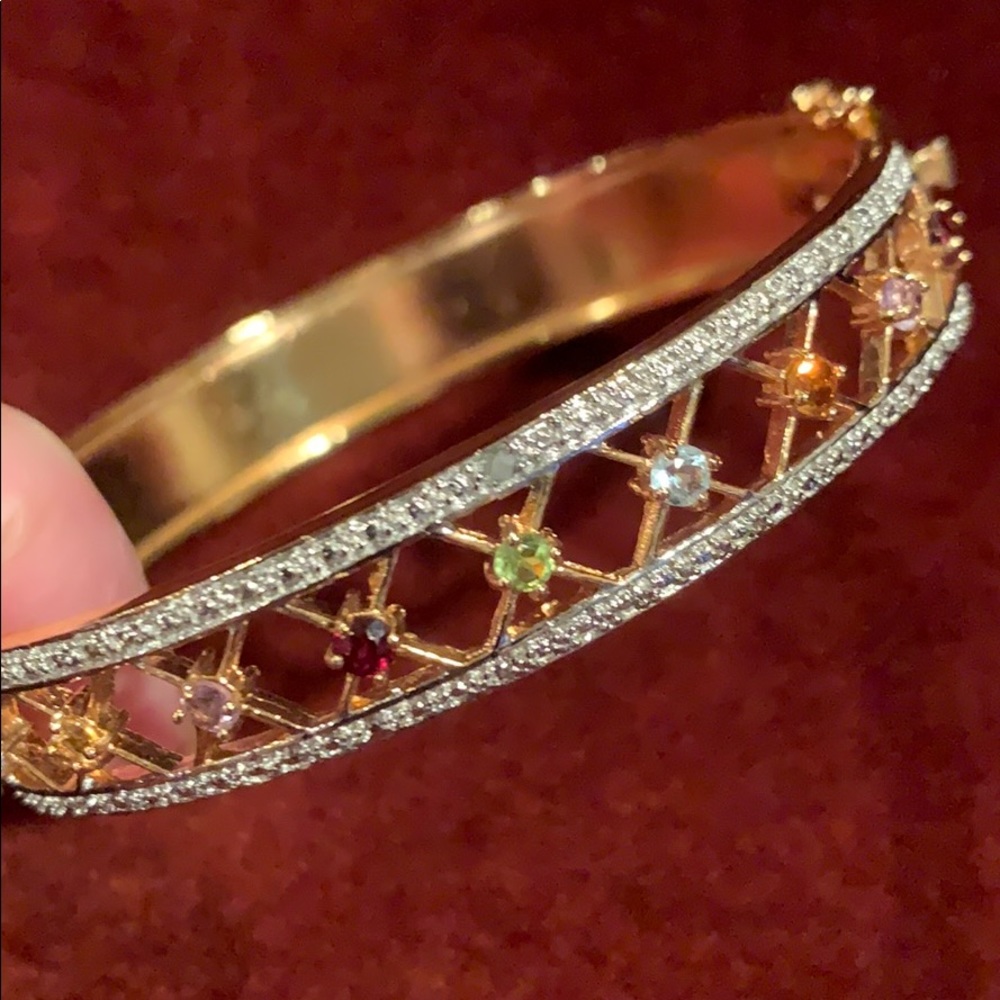 2/$20 Gold tone with stones hinge bangle bracelet